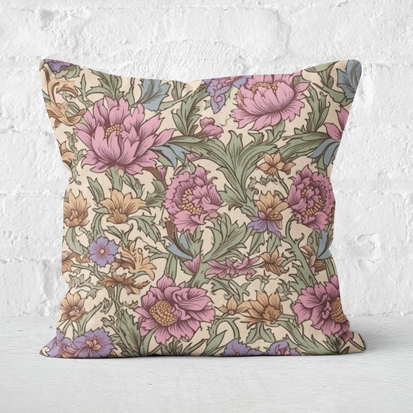 Lavender Purple & Soft Pink Floral Pillow Case, William Morris Inspired Floral Pillow, Elegant Floral Cushion Cover, Insert not included