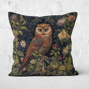 William Morris Owl Forest Decor Pillow, Cottagecore Owl Nature Lover Gift, Unique Woodland Theme, WM Inspired, Case Only