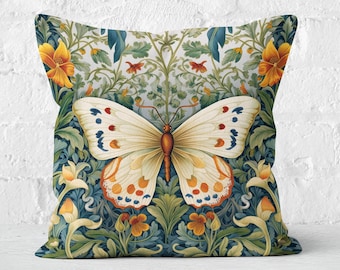 William Morris Butterfly Pillow, Floral Nature-Inspired Design, Unique Butterfly Lover Gift, Farmhouse, Cottagecore Butterflies, Case Only