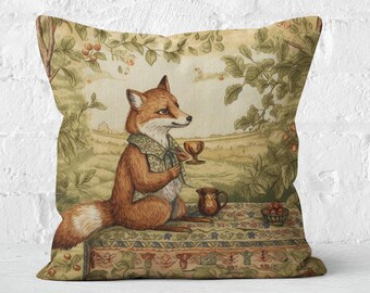 Charming Fox Picnic Pillow, Whimsical Woodland Scene, Nursery & Kids Room Decor, Fairy Tale Theme, INSERT INCLUDED