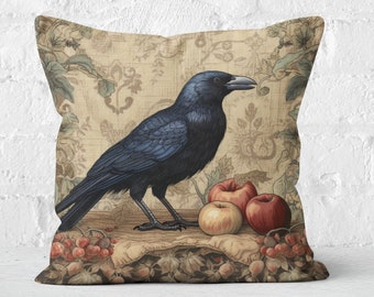 Gorgeous Crow Pillow, Apples, Enchanting Fairytale Scene, Ideal for Kids & Nursery Rooms, Unique Woodland Decor, INSERT INCLUDED
