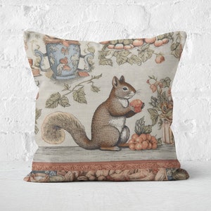 Pillow: Enchanting Squirrel Gathering Food, Magical Forest Tale, Woodland Creature, Whimsical Wildlife, Cottagecore Decor, Farmhouse Decor