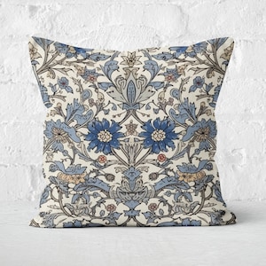 Sapphire Blue & Silver Gray Floral Pillow Cover, William Morris Style, Elegant Throw Pillow Case, Home Decor, Insert Not Included