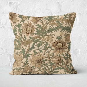 Olive Green & Warm Beige Floral Pillow Cover, William Morris Inspired, Earthy Throw Pillow Case, Floral Home Decor, Insert Not Included