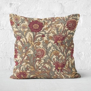 Burgundy Red & Pale Lavender Floral Pillow, William Morris Inspired Cushion Case, Classic Home Decor, Insert not included