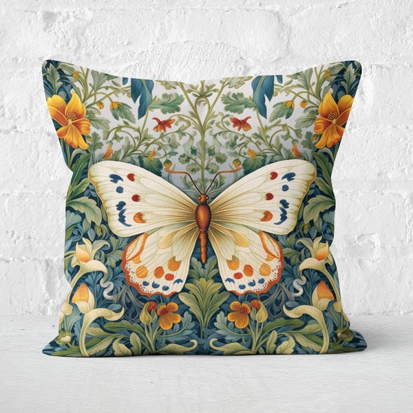 William Morris Butterfly Pillow, Floral Nature-Inspired Design, Unique Butterfly Lover Gift, Farmhouse, Cottagecore Butterflies, Case Only