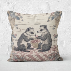 Opossum Couple Picnic Pillow, Whimsical Forest Scene, Adorable Woodland Creatures, Perfect for Nurseries & Kids&#39; Rooms, INSERT INCLUDED