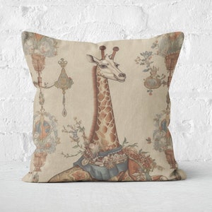 Elegant Giraffe & Chandelier Pillow, Sophisticated Nursery Decor, Whimsical Fairy Tale Design, INSERT INCLUDED