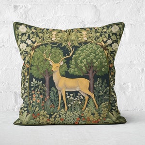 William Morris Deer Pillow, Green and White Floral, Forest Deer Nursery Decor, Unique Woodland Deer Baby Gift, Case Only