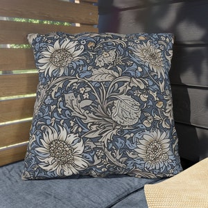 Floral Outdoor Patio Cushion UV-Resistant - William Morris Design, Sapphire Blue & Silver Gray Florals | Elegant Decor, INSERT INCLUDED