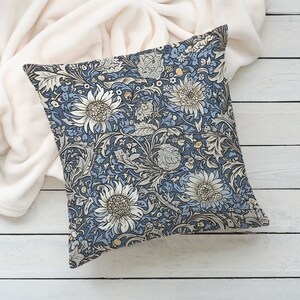 Floral Morris - Sapphire Blue & Silver Gray Cushion Cover, Timeless Floral Design, Inspired by William Morris, Insert not included