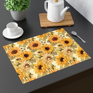 Whimsical Sunflower Farmhouse Placemat, Floral Charm in Orange and Yellow, Perfect Dining Decor Gift for Her, 18&quot; x 14&quot;