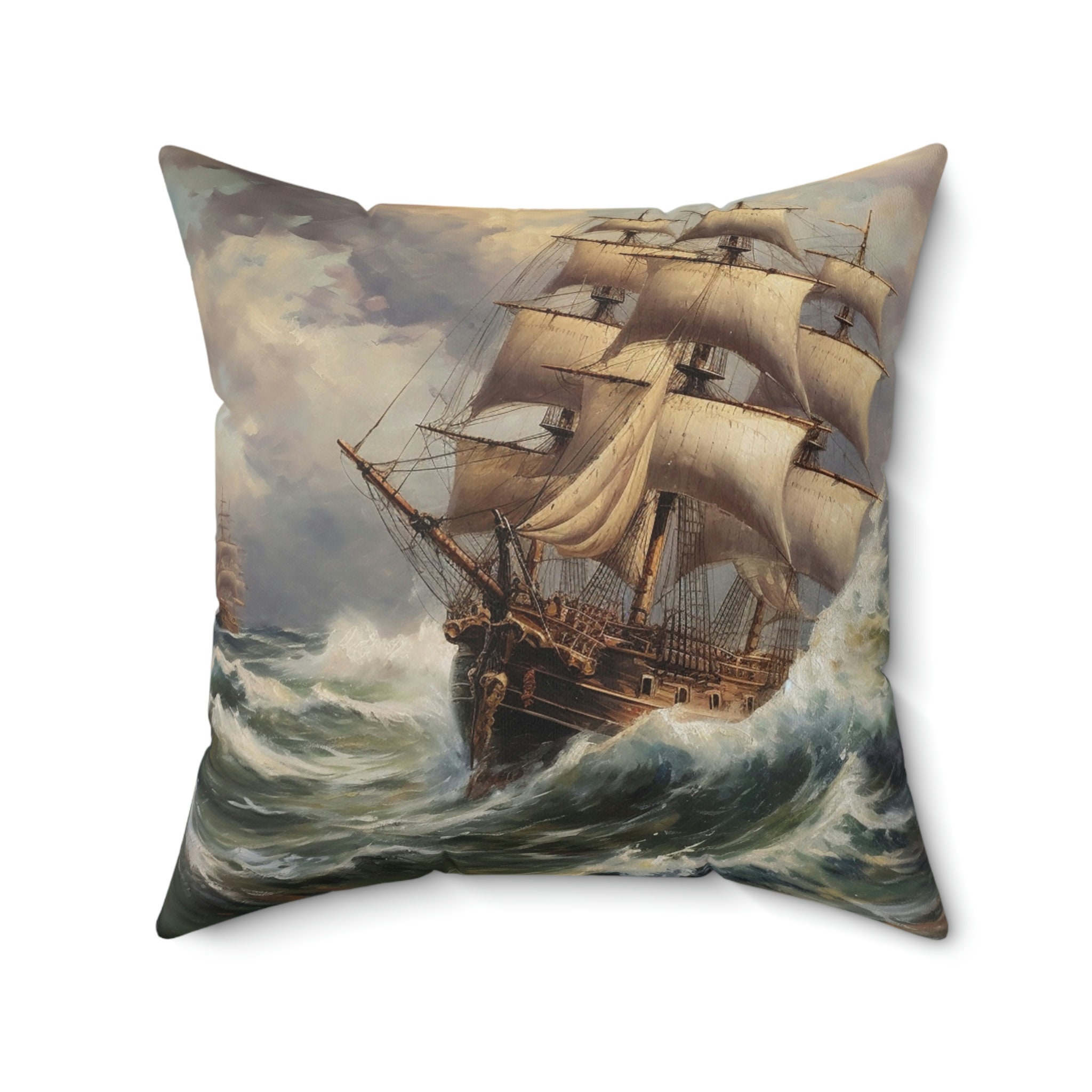 Nautisches Meisterwerk Kissen, Schiff Ölgemälde, Ozeansturm, Dekokissen, INSERT INKLUSIVE