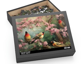 Captivating Bird Puzzle, 120/252/500 Pieces, Blossoming Tree Branch Scene, Perfect for Kids & Adults, Family Bonding, Unique Gift