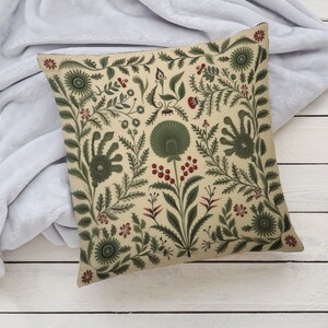 Summer Woodland Pillow in Sage Green, Floral Folk Art Pillow Cover, Ideal Housewarming Gift, Decorative Green Nordic Accent, Case Only image 4