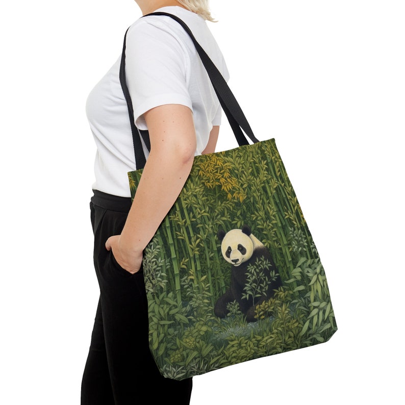 Panda Tote Bag, Tropical Green Forest Design, Panda Lover's Shopping Bag, Whimsical Wildlife Accent, Unique Gift for Her, Beach Tote image 1