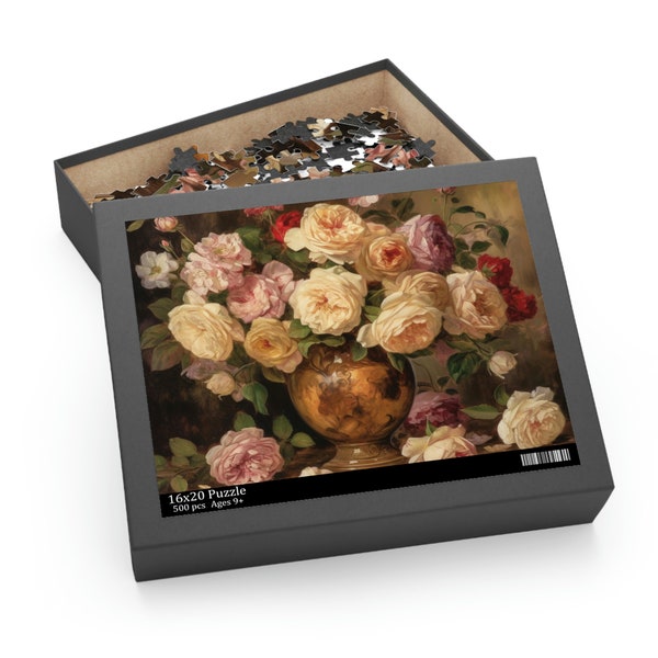 Exquisite Oil Painting Jigsaw Puzzle, 120/252/500 Pieces, Elegant Floral Vase, Perfect for Family Bonding, Kids & Adults, Stunning Gift