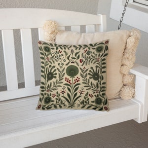 Summer Woodland Pillow in Sage Green, Floral Folk Art Pillow Cover, Ideal Housewarming Gift, Decorative Green Nordic Accent, Case Only image 5