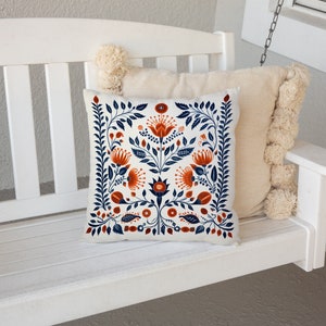 Orange and Blue Woodland Pillow Case, Cream Floral Cushion Cover, Unique Home Decor, Perfect Housewarming Gift, Case Only image 5