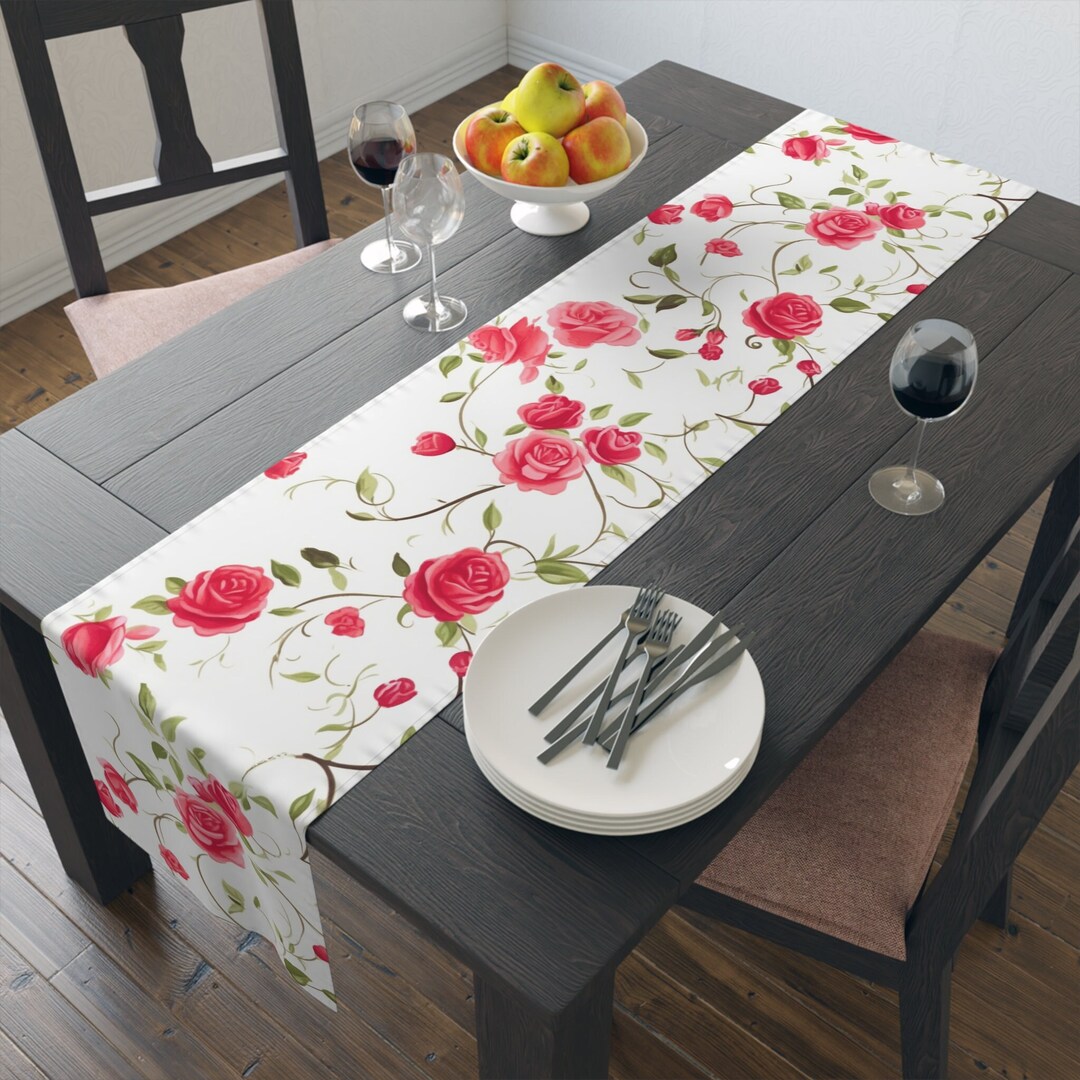 Pink and Red Roses Table Runner Floral Dining Decor Summer Etsy