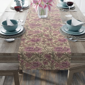 Romantic Floral Table Runner, Lavender Purple & Soft Pink, William Morris Elegance, 72 or 90 Inches