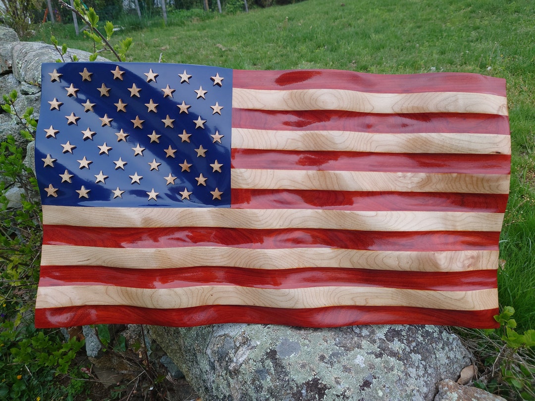 Custom Carved Wavey American Flag Wood Sign/wall Hanging made Etsy