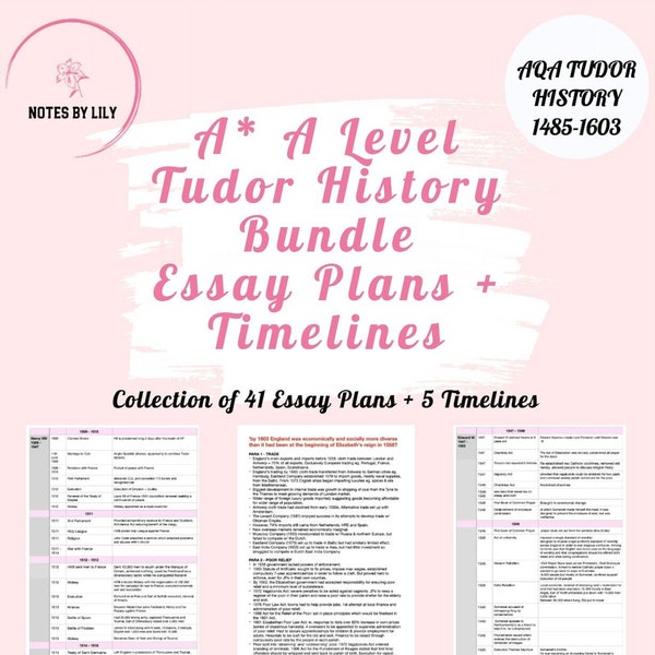 A Level AQA Tudor Historie Revision Notes Bundle - 72 Seiten - Enthält 41 Essay Plans + 5 Timelines