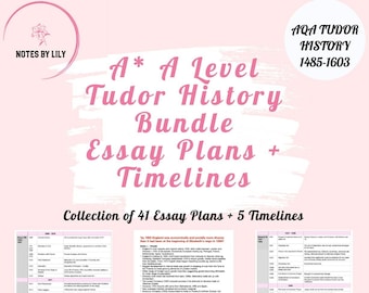 A Level AQA Tudor History Revision Notes Bundle - 72 Pages - Includes 41 Essay Plans + 5 Timelines