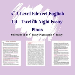 A* A Level English Lit Edexcel - Shakespeare Twelfth Night Essay Plans