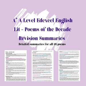 A* A Level English Lit Edexcel - Poetry Poems of the Decade Revision Summaries