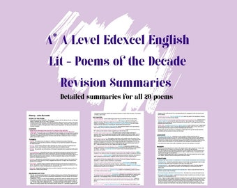 A* A Level English Lit Edexcel - Poetry Poems of the Decade Revision Summaries