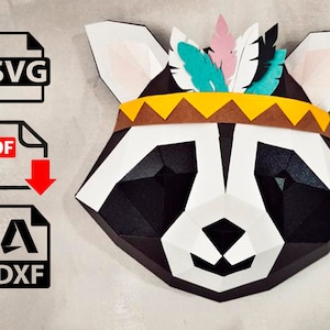 papercraft raccoon,lowpoly raccoon template svg,woodland nursery wall art,tribal decor,tribal raccoon,raccoon,raccoon head