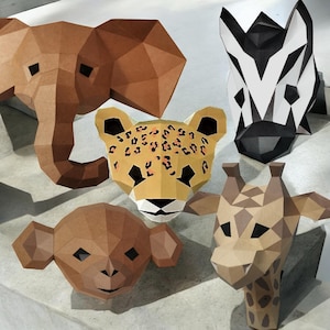 Bundel Papercraft Safari 3D-dieren: zebra, luipaard, olifant, giraf, aap – SVG- en pdf-snijbestanden