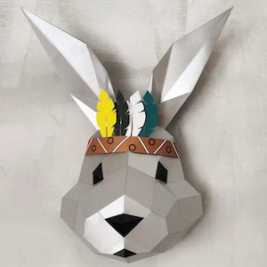 Modèle 3D de lapin avec des fleurs – fichiers numériques (pdf, SVG, DXF) | Modèle DIY en papier origami lapin