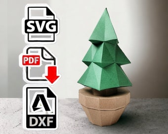 Handmade Christmas Tree in Pot Papercraft Template - Printable PDF + SVG Files