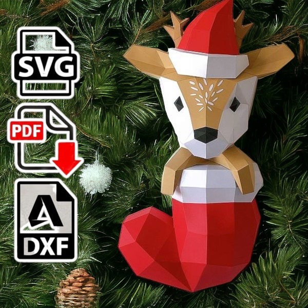 Handmade Deer Christmas Decor with Sock - Printable PDF & SVG Template