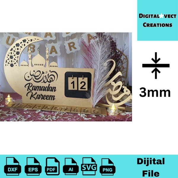 Beautiful Ramadan Calendar Ramadan Stand, Ramadan decor - Laser Cut Files - SVG+DXF+PDF+Ai+Eps+Png Instant Download