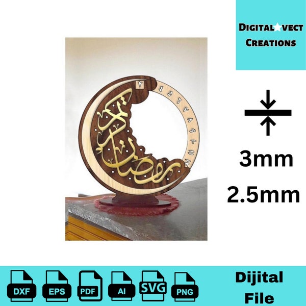 Bellissimo calendario Ramadan Ramadan Stand, arredamento Ramadan - File tagliati al laser - SVG+DXF+PDF+Ai+Eps+Png Download istantaneo