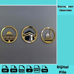 Kaaba-muurdecoratie, moslim Masjid Al Aqsa, almasjid alnabawi, islamitische muurkunst - lasergesneden bestanden - SVG+DXF+PDF+Ai+Eps+Png+Cdr direct downloaden