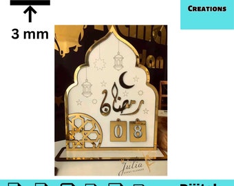 Beautiful Ramadan Calendar Ramadan Mubarak freestanding, Ramadan decor - Laser Cut Files - SVG+DXF+PDF+Ai+Eps+Png Instant Download