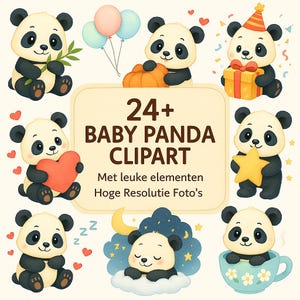Schattige Panda, Watercolor Clipart, Baby Panda, Digitale PNG, Kinderopvang Print PNGs, 24 Transparante Afbeeldingen, Commercieel Gebruik