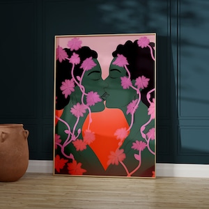 The Kiss | lesbian sapphic wlw romantic bisexual transbian wall art | lgbtq art | support queer | lesbian pride print | queer wall art