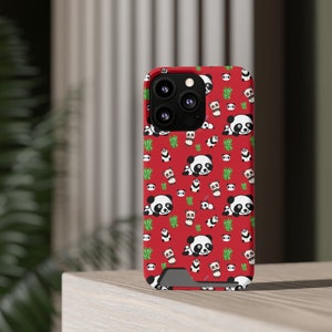 Étui de téléphone rouge à motif panda mignon avec porte-cartes - Protection élégante pour iPhone 13, Iphone 13 Mini, Iphone 13 Pro, Iphone 13 Pro Max