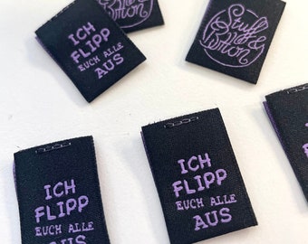 6 Weblabel schwarz/lila “Ich flipp euch alle aus”