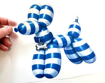 Bügelbild *Ballonhund groß blau/weiß gestreift*