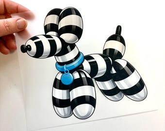 Bügelbild groß *Ballonhund schwarz/weiß getreift*