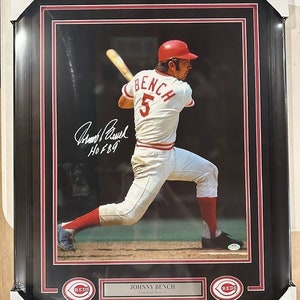 Johnny Bench signed HOF 89 autographed Cincinnati Reds 16x20 Photo Framed PSA