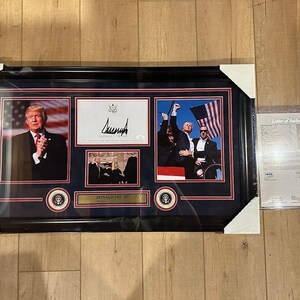 Donald Trump signed autographed Cut Auto President Photo Collage Framed JSA LOA