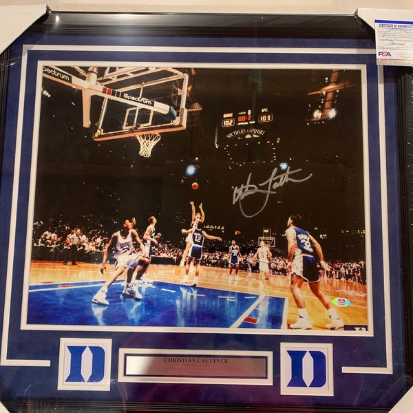 Christian Laettner autograph signed Duke Blue Devils "the shot" 16x20 photo framed PSA/DNA