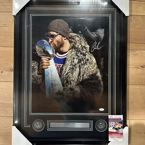 Chris Long Autograph Signed Eagles Super Bowl LII Trophy 16x20 Photo Framed JSA